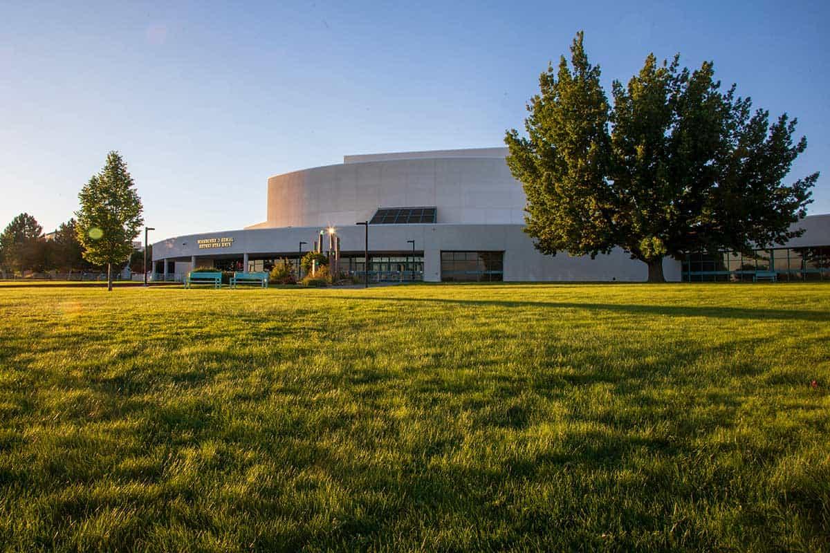 Grassy lawn, outside of Henderson Fine Arts Center